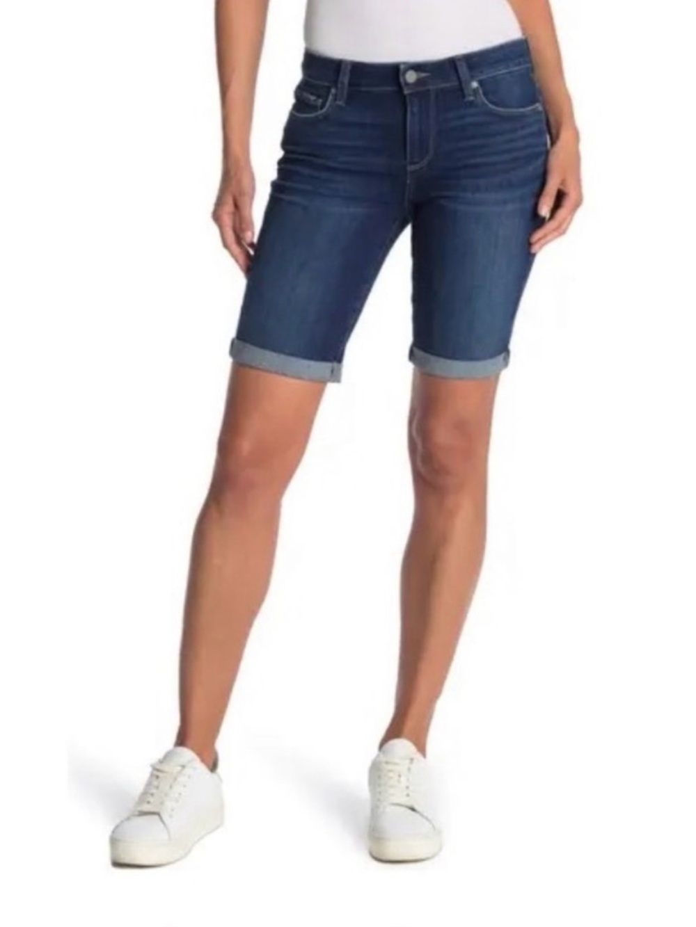 PAIGE Dark Denim Jax Knee Short with Cuffed Rolled Hem Women's NWT Size 32